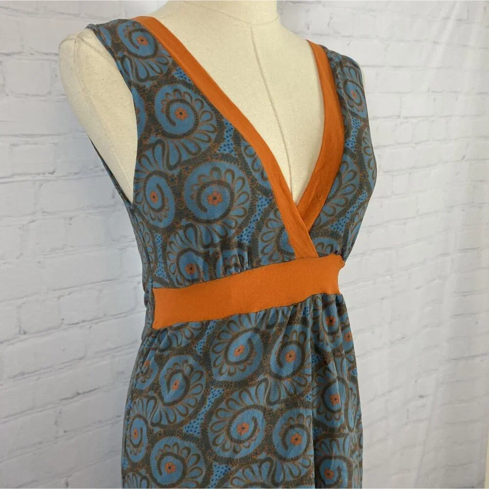 ⭐ 3/$15 Vintage Y2K Sweet Pea Small Blue Orange Floral Mesh Tank Mini Dress - Picture 4 of 10